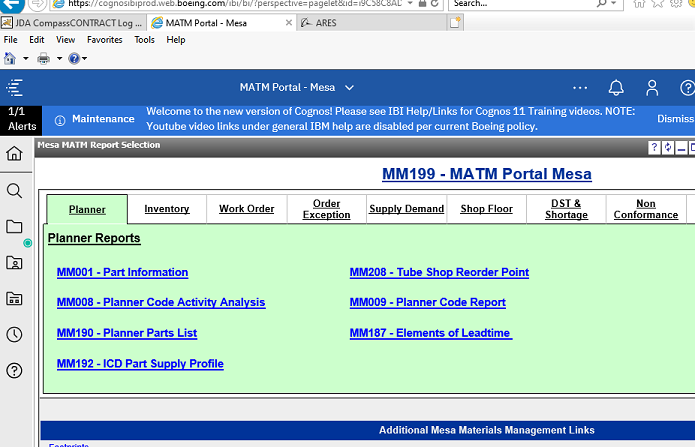 MATM Portal Mesa view through Cognos 11